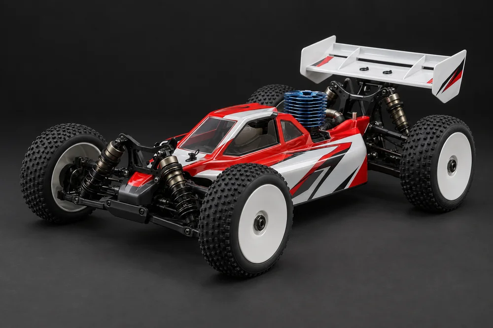 AI-generated concept of 4wd racing buggy styling for the Inferno-class kit, shown for design inspiration
