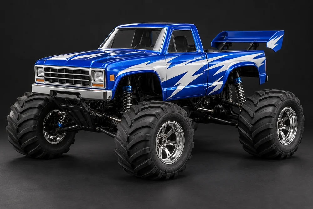 AI-generated concept of monster truck styling for the Stampede-class kit, shown for design inspiration